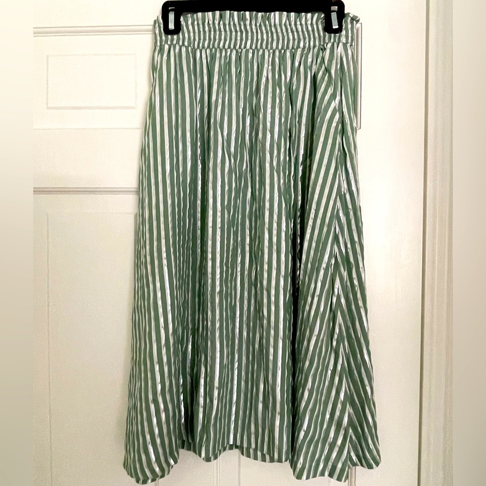 NWT FRNCH green and silver metallic striped skirt - S
